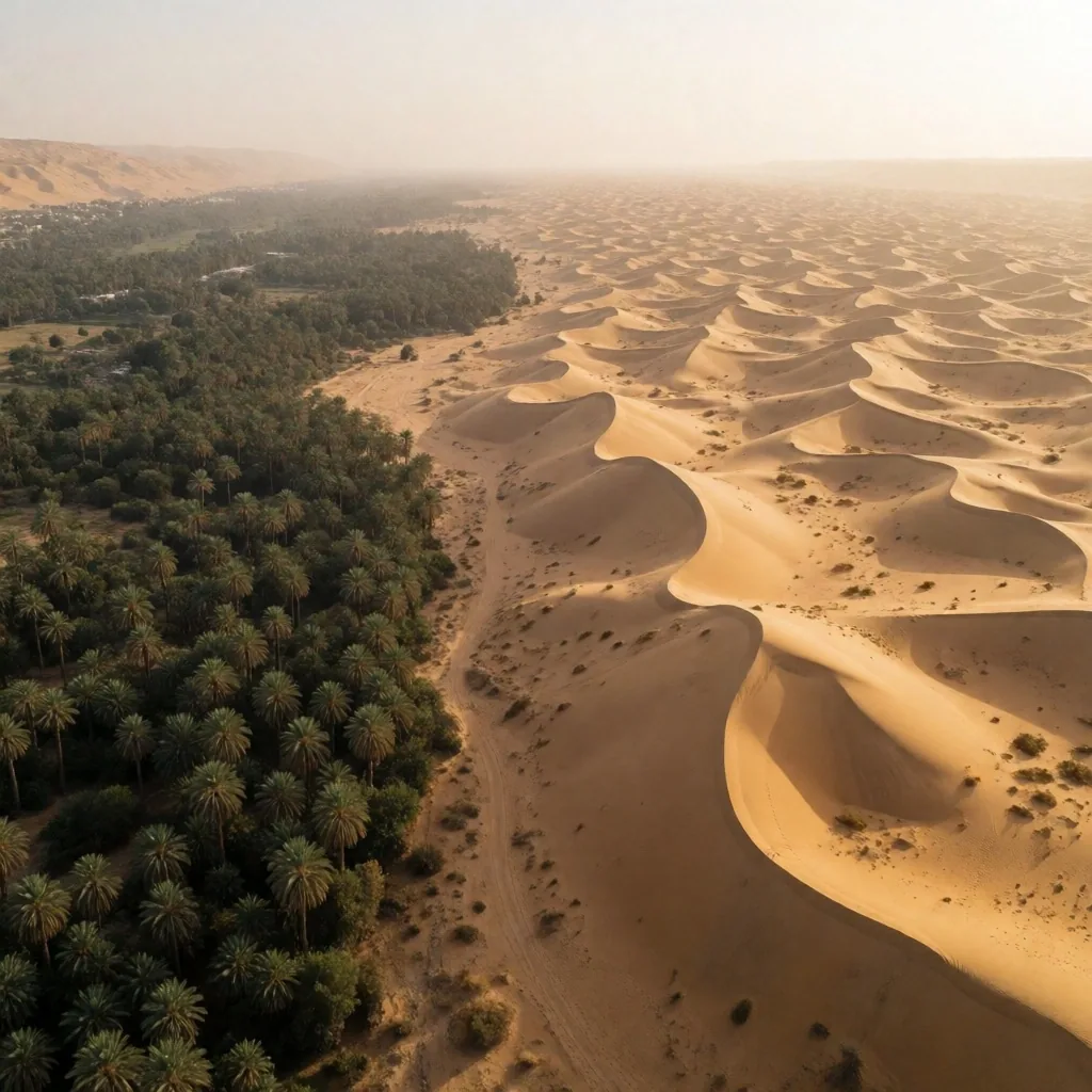 Aerial view of Nile valley greenery against desert