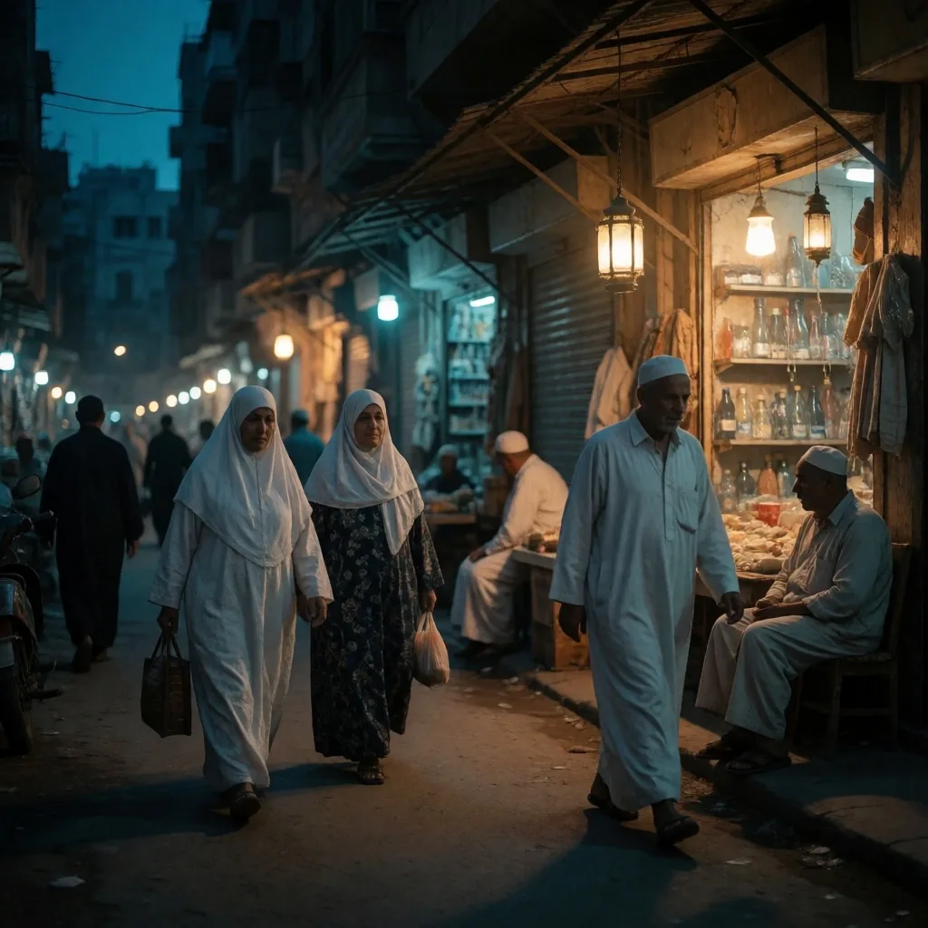 Evening street scene in a traditional neighborhood
