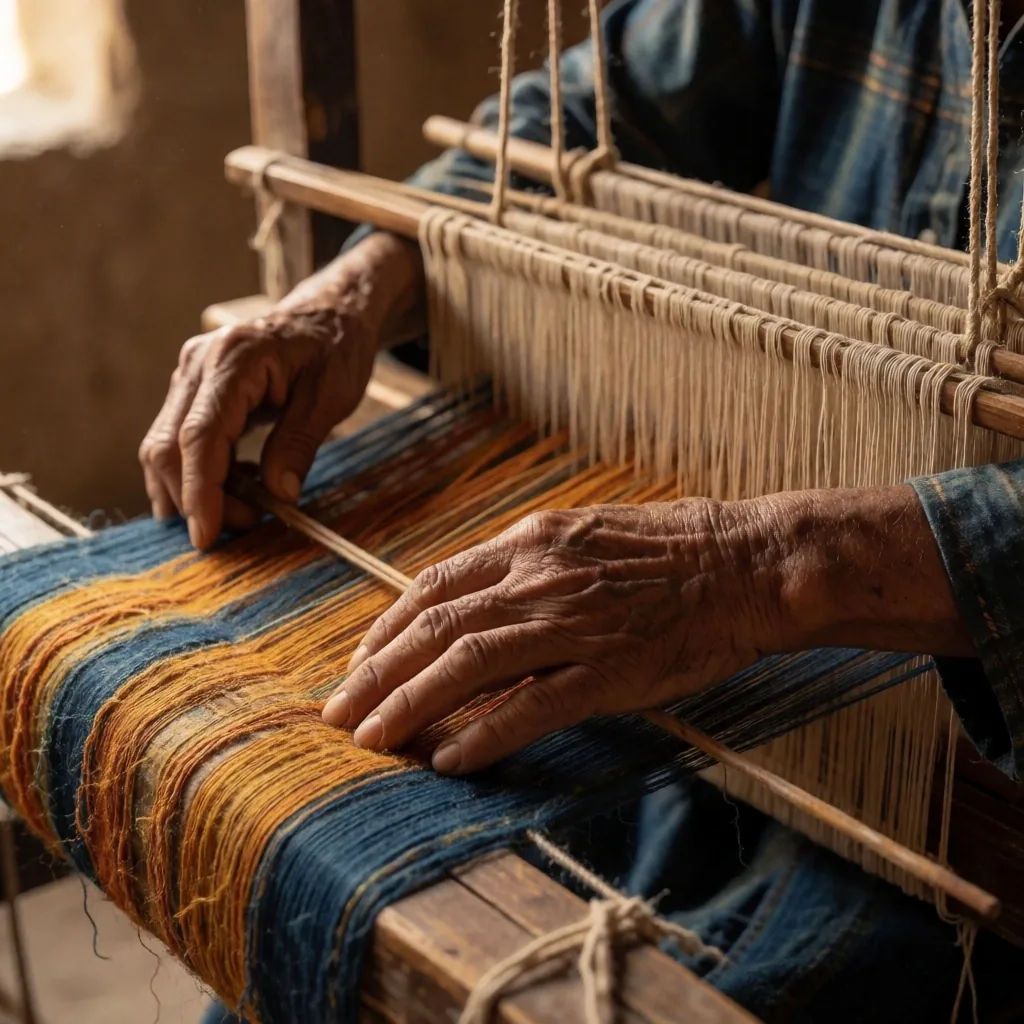 Local artisan weaving at a loom