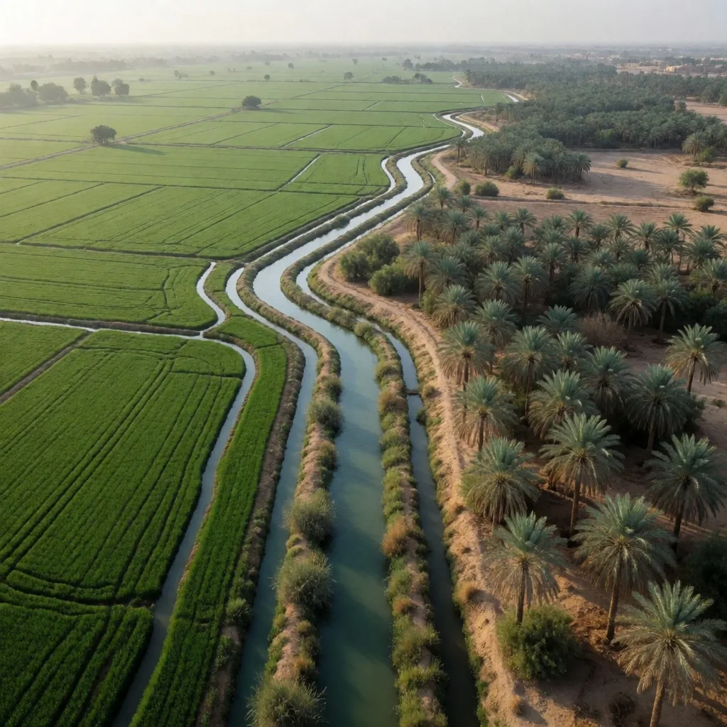 Aerial view of the Nile Delta canal system and green fields