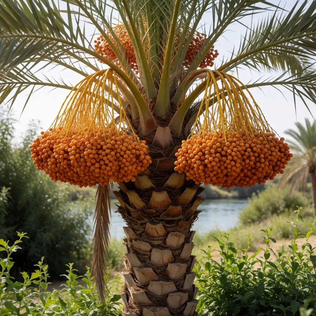 Sycamore figs and papyrus along the riverbank
