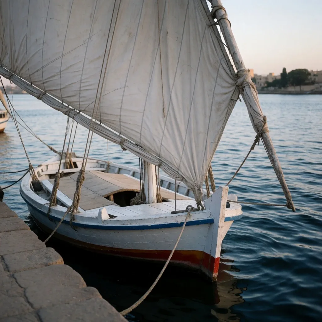 Nile ferry and felucca at blue hour
