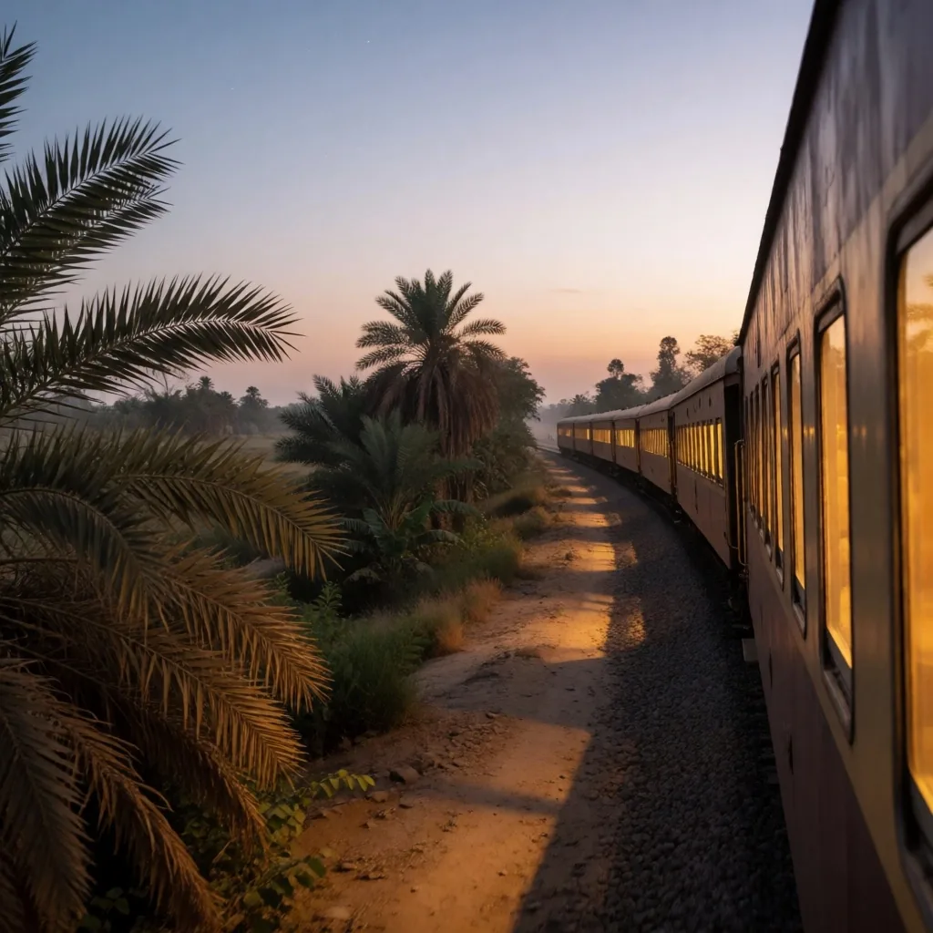 Palm silhouettes against midnight sky over Egypt