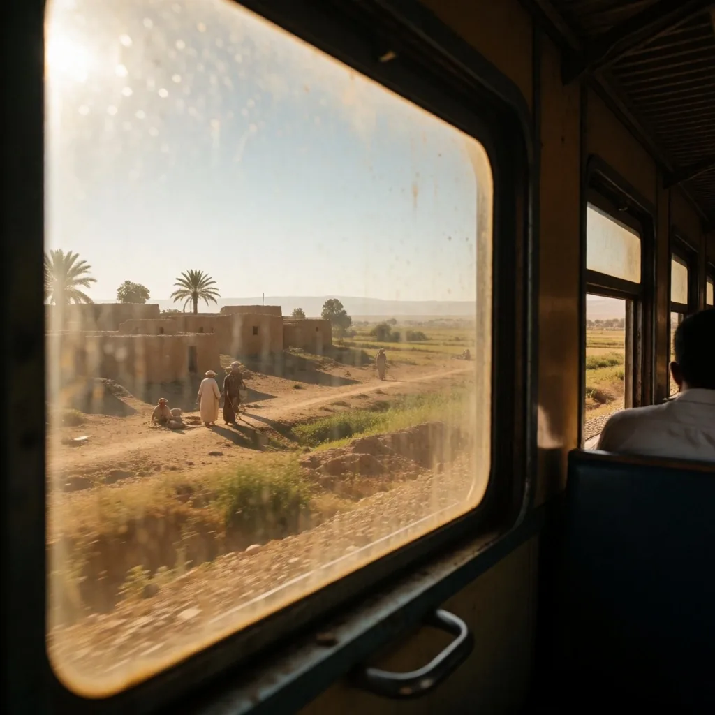Train interior with Nile Valley view